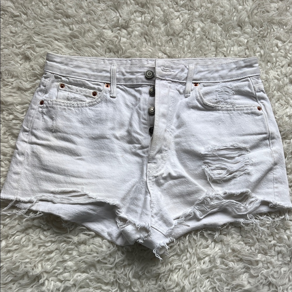 GRLFRND White Distressed Jean Shorts